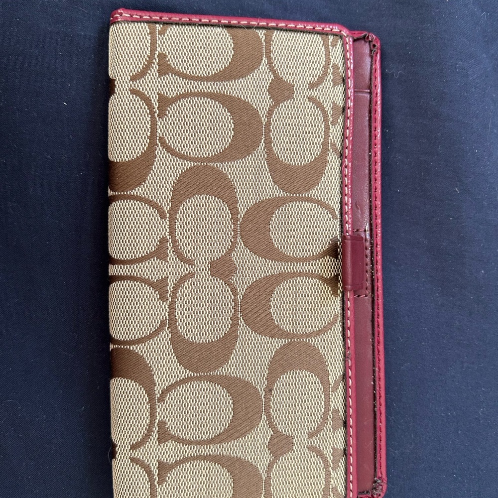 Coach Tan and Burgundy Signature Wallet